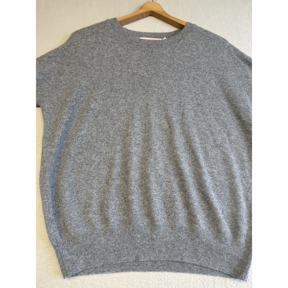 Harper Lane 100% Cashmere Sz Med Gray Heather Long Sleeve Sweater Purple Piping - Picture 7 of 12